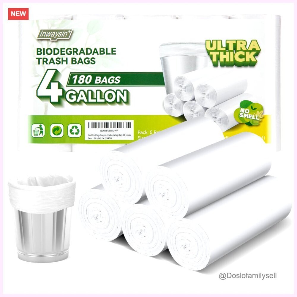 4-6 Gallon Biodegradable Trash Bags 180 Count Ultra Thick Strong
